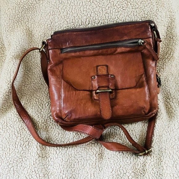 Harbour 2nd  Vintage Leather Flap front Shoulder Bag Crossbody Cognac Brown - Picture 1 of 12